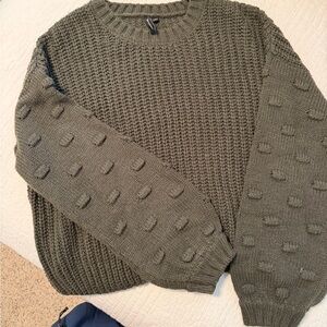 Moon & Madison Textured Knit Crewneck Sweater - Olive